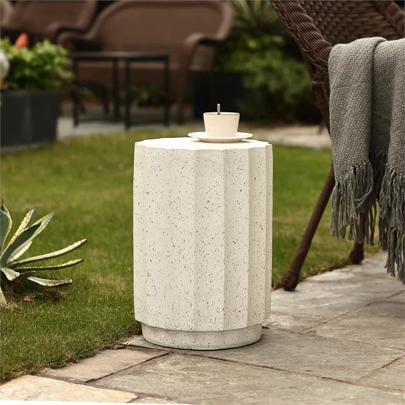 Off White Gray Cement Fluted Round Side Table V95783