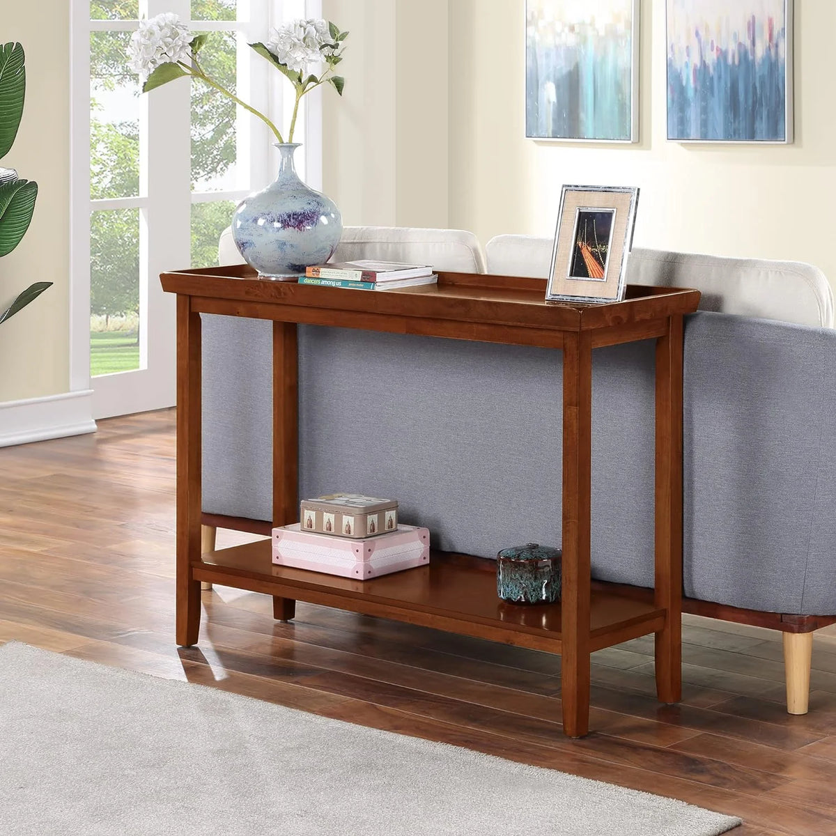 Cherry Console Table with Shelf W2063