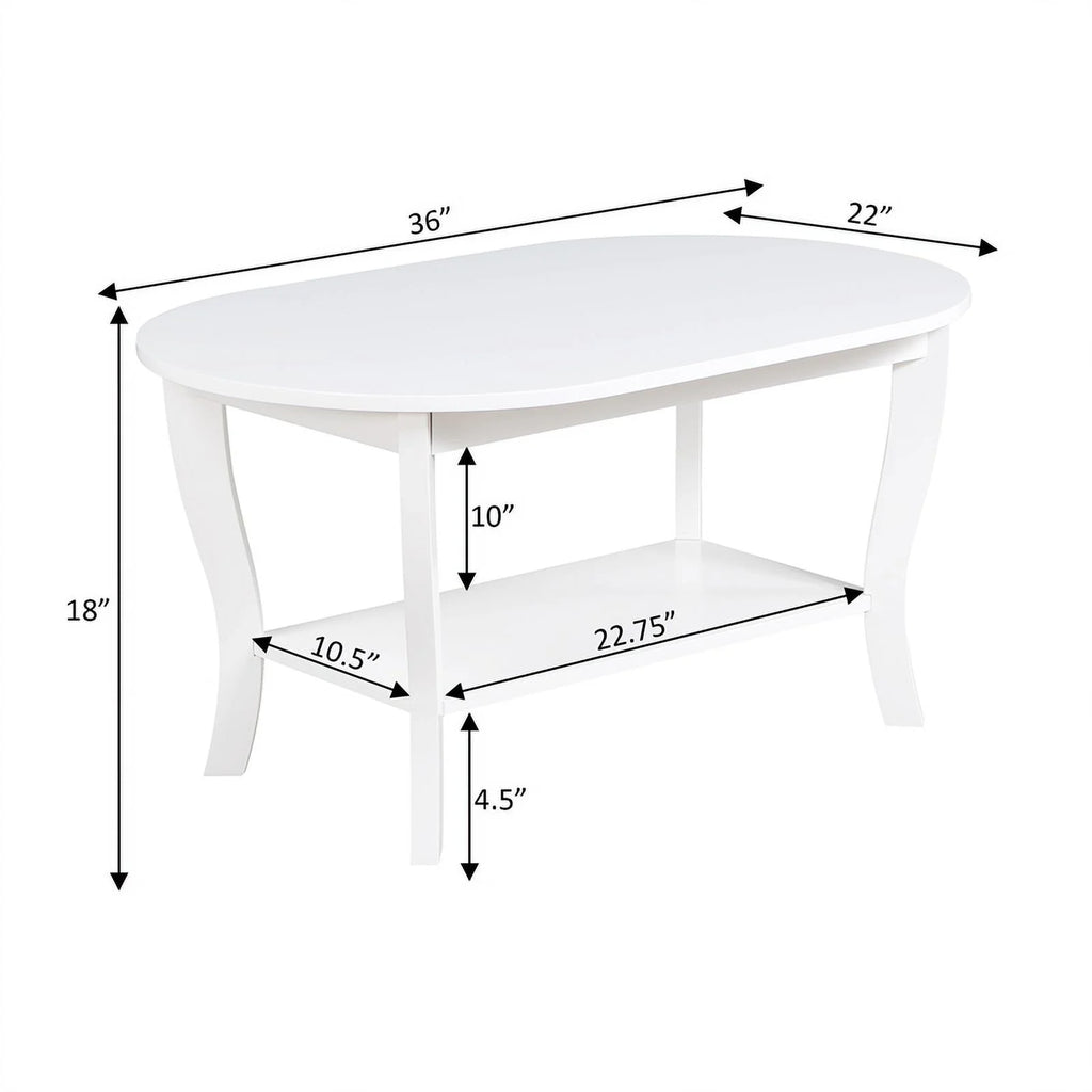 Oval Coffee Table with Shelf White Wood Finish X897