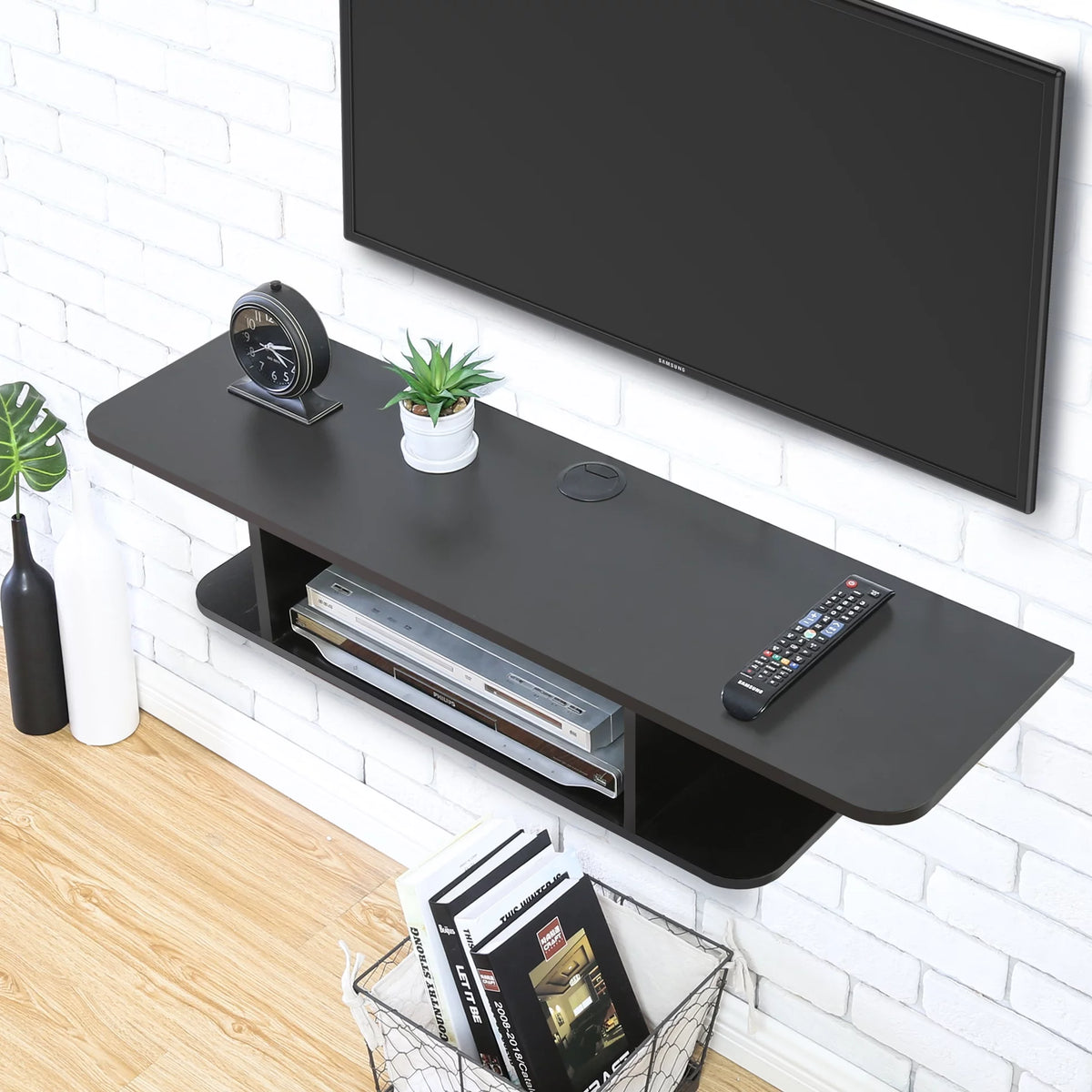 Black Wall Mounted Wood Media Console G108329