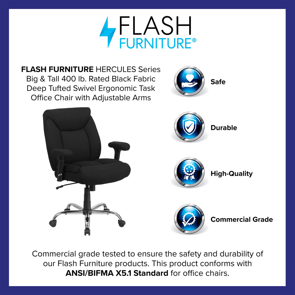 Big & Tall 400 lb. Rated Black Fabric Tufted Swivel Ergonomic Office Chair A319974