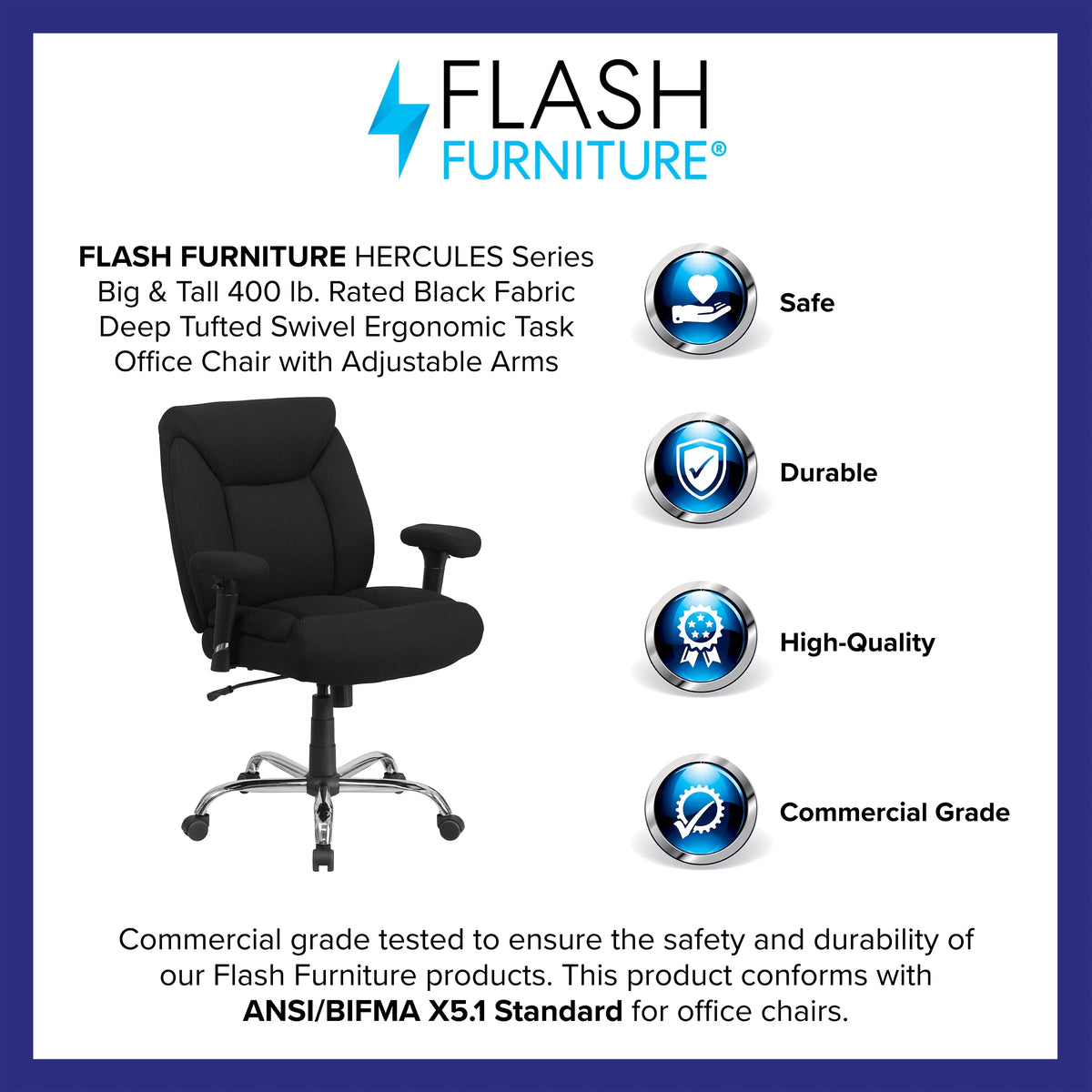 Big & Tall 400 lb. Rated Black Fabric Tufted Swivel Ergonomic Office Chair A319974