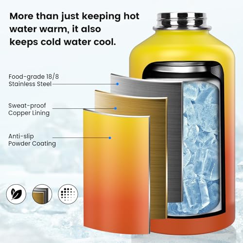 64 oz Insulated Stainless Steel Water Bottle with Flip Straw L4287