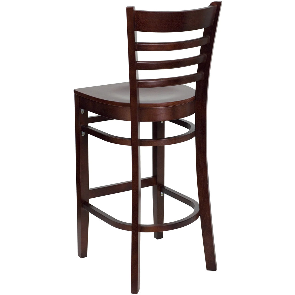 2 Pack Ladder Back Mahogany Wood Barstool P44438