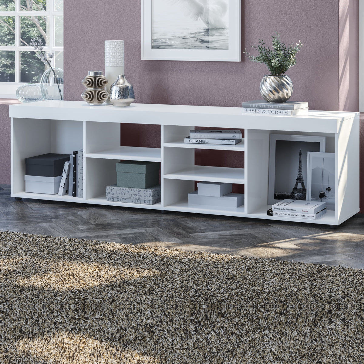 White TV Stand up to 65" Manufactured Wood R663733