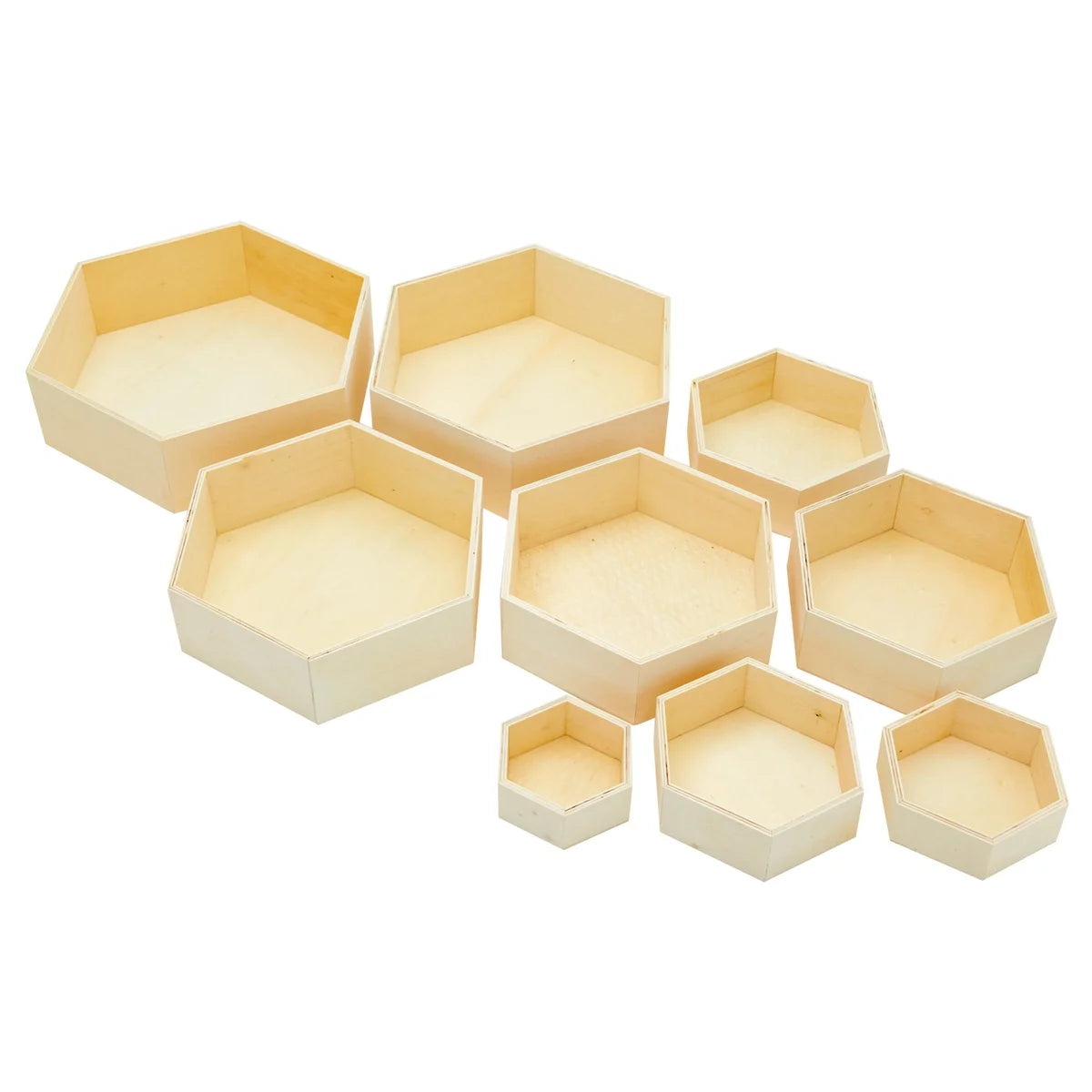 Set of 9 Unfinished Wooden Hexagon Shelves R3993