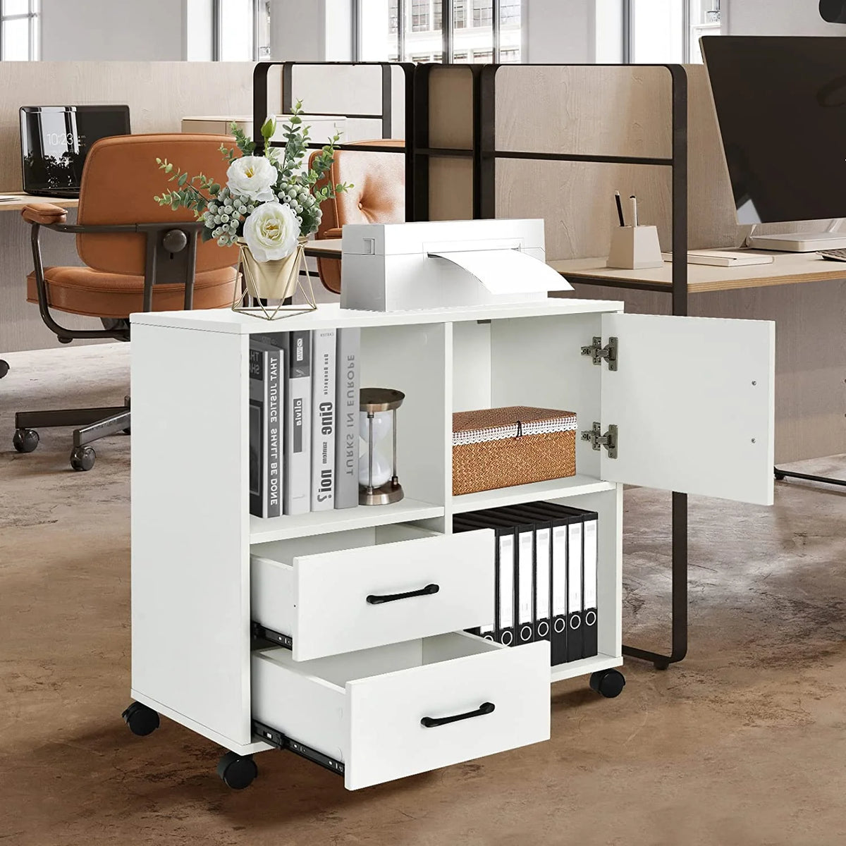 White Mobile Printer Stand with 2 Drawers S98167