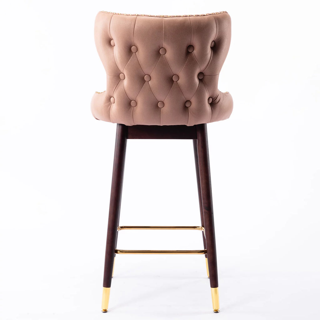 Leather Fabric Upholstered Bar Stools with Backs and Solid Wood Legs, Set of 2 E213089