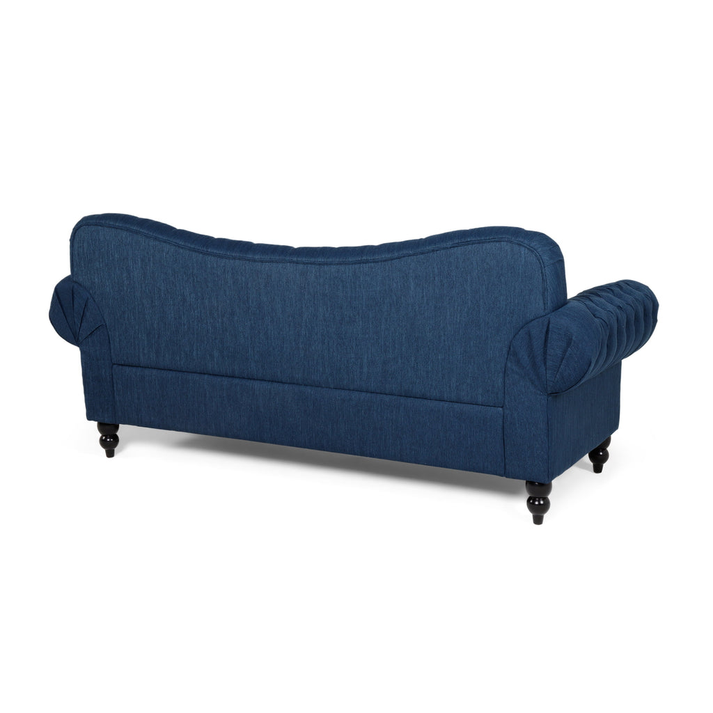 Navy Blue and Dark Brown 3 Seater Fabric Sofa Y7381
