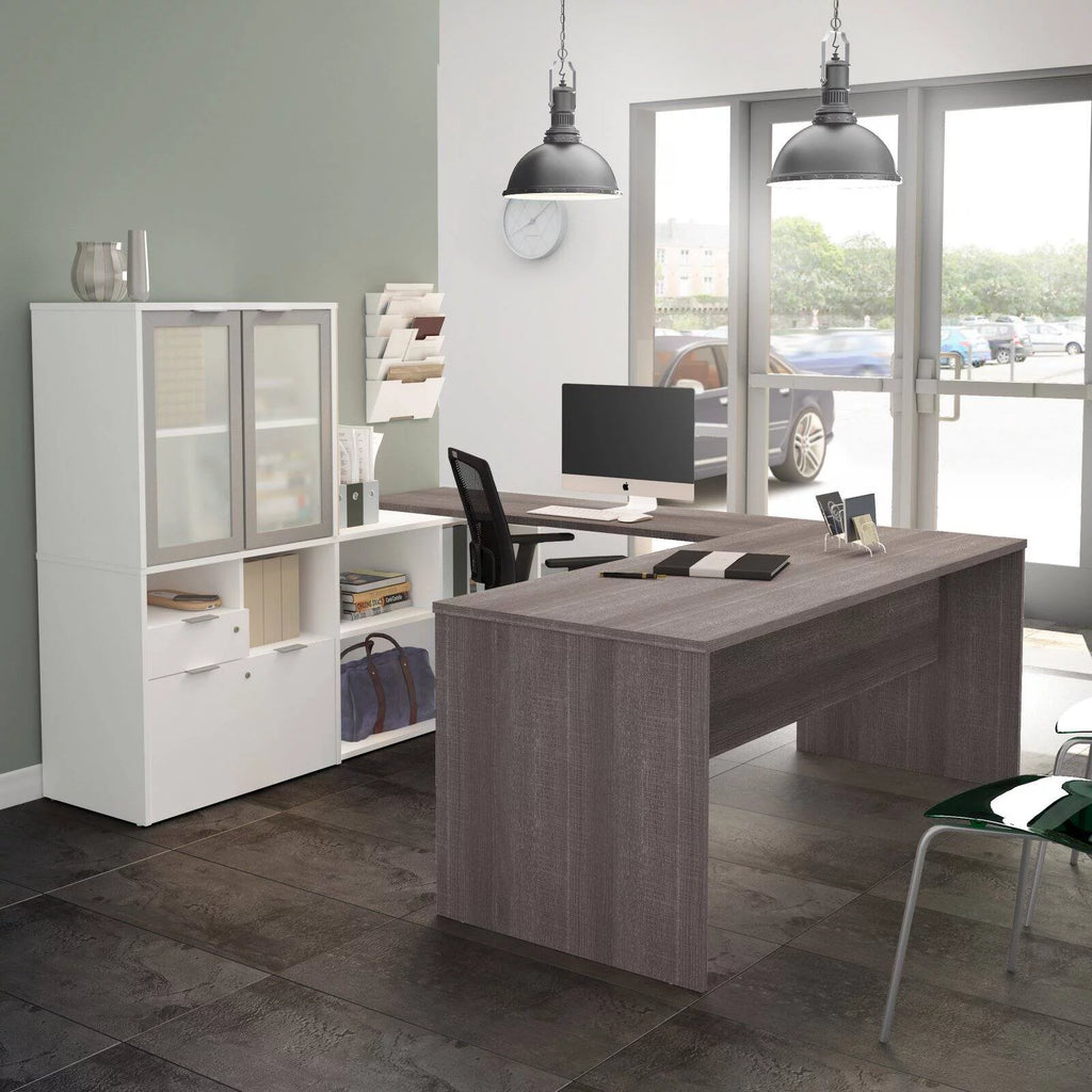 U Shape Computer Desk with Hutch X240