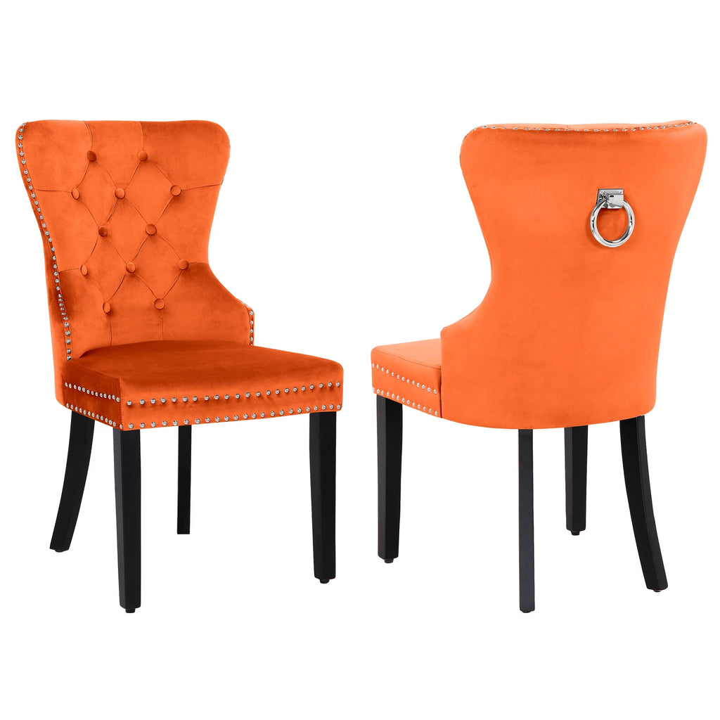 Orange Velvet Dining Chairs Set of 2 I302279