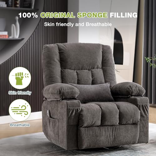 Oversized Swivel Rocker Recliner Chair with Vibration Massage and Lumbar Heat G12476