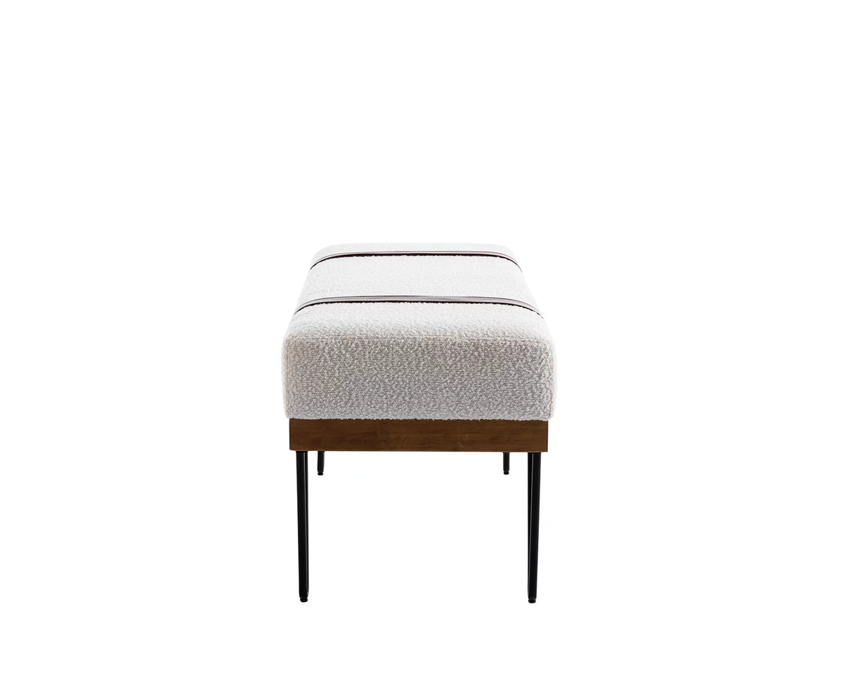 White Faux Fur Upholstered Ottoman Bench with Metal Legs R6535