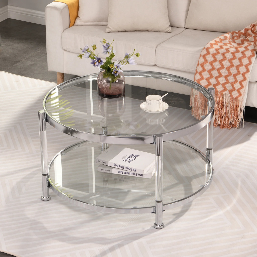 Acrylic Round Tempered Glass Coffee Table J994