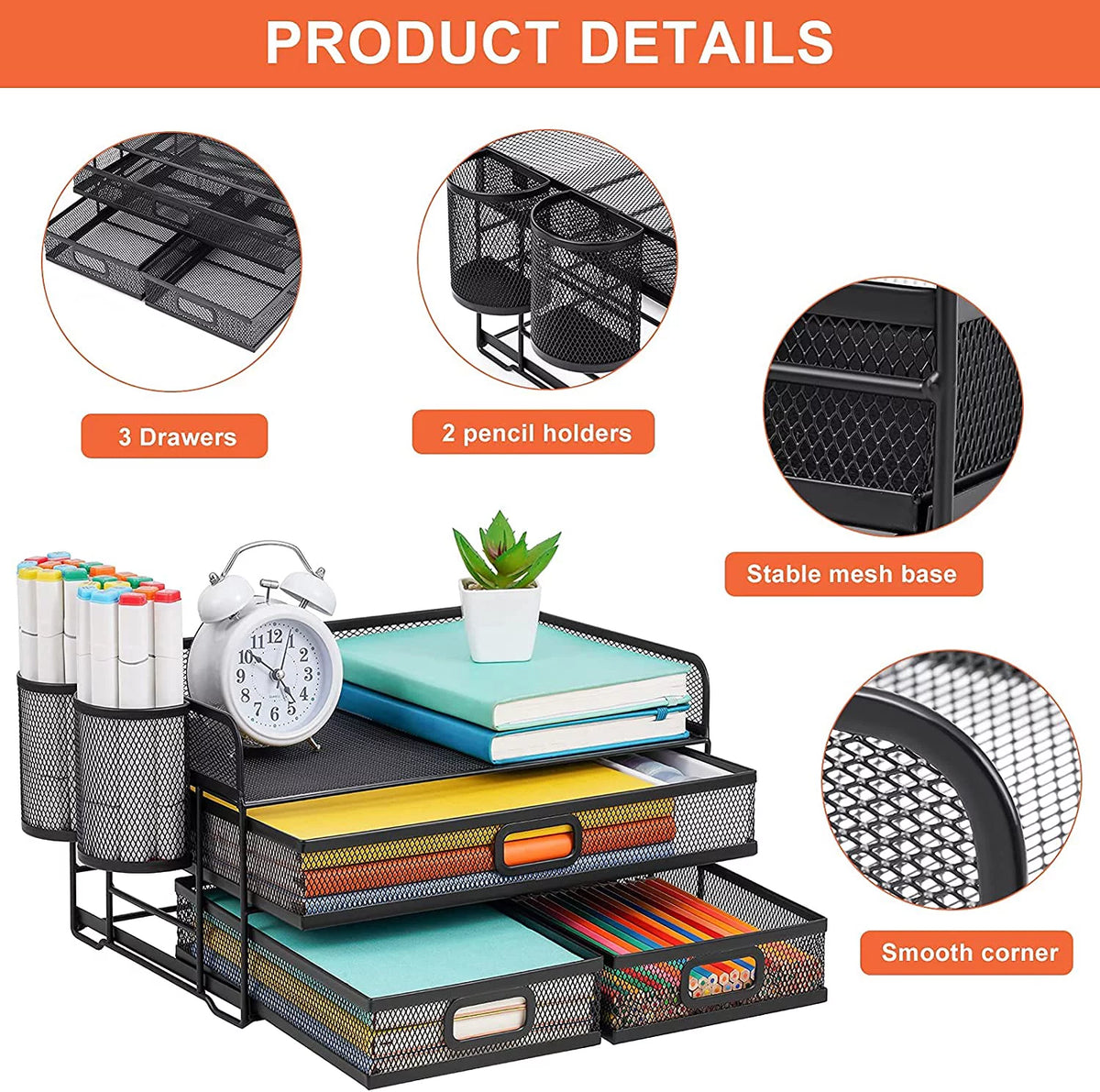 3 Tier Mesh Desk Organizer with Drawer M554836