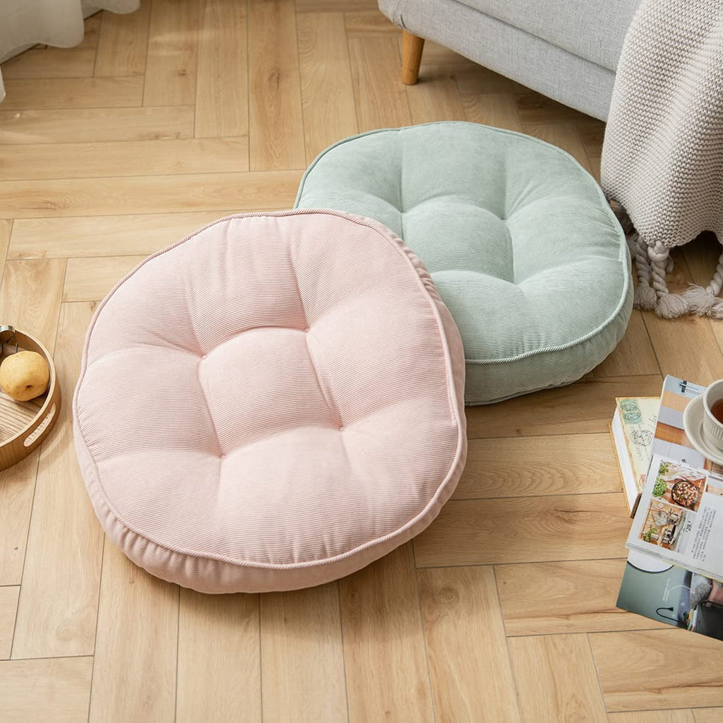Pink 22x22 Inch Corduroy Round Tufted Floor Cushion Q7279