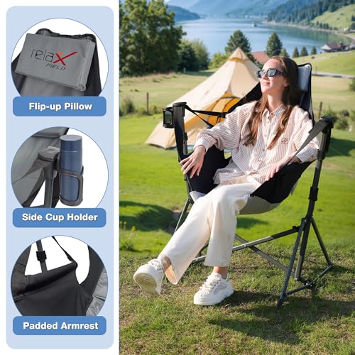 Black Folding Hammock Camping Chair with Cup Holder K939