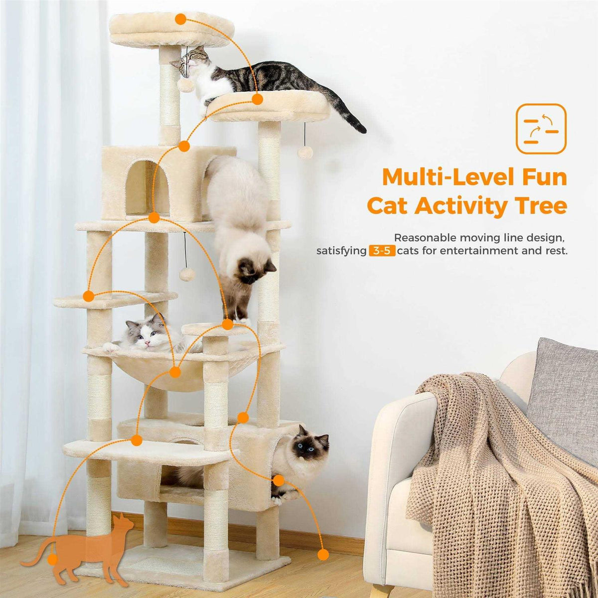 73 inch Multi Level Cat Tree with 7 Scratching Posts Y6162