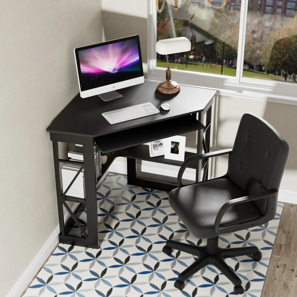 Black Corner Computer Desk & Chair Set K32616