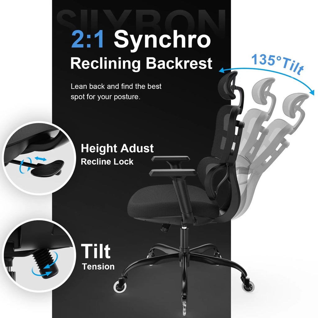 Black Ergonomic Mesh Office Chair with Lumbar Support and Wheels D234
