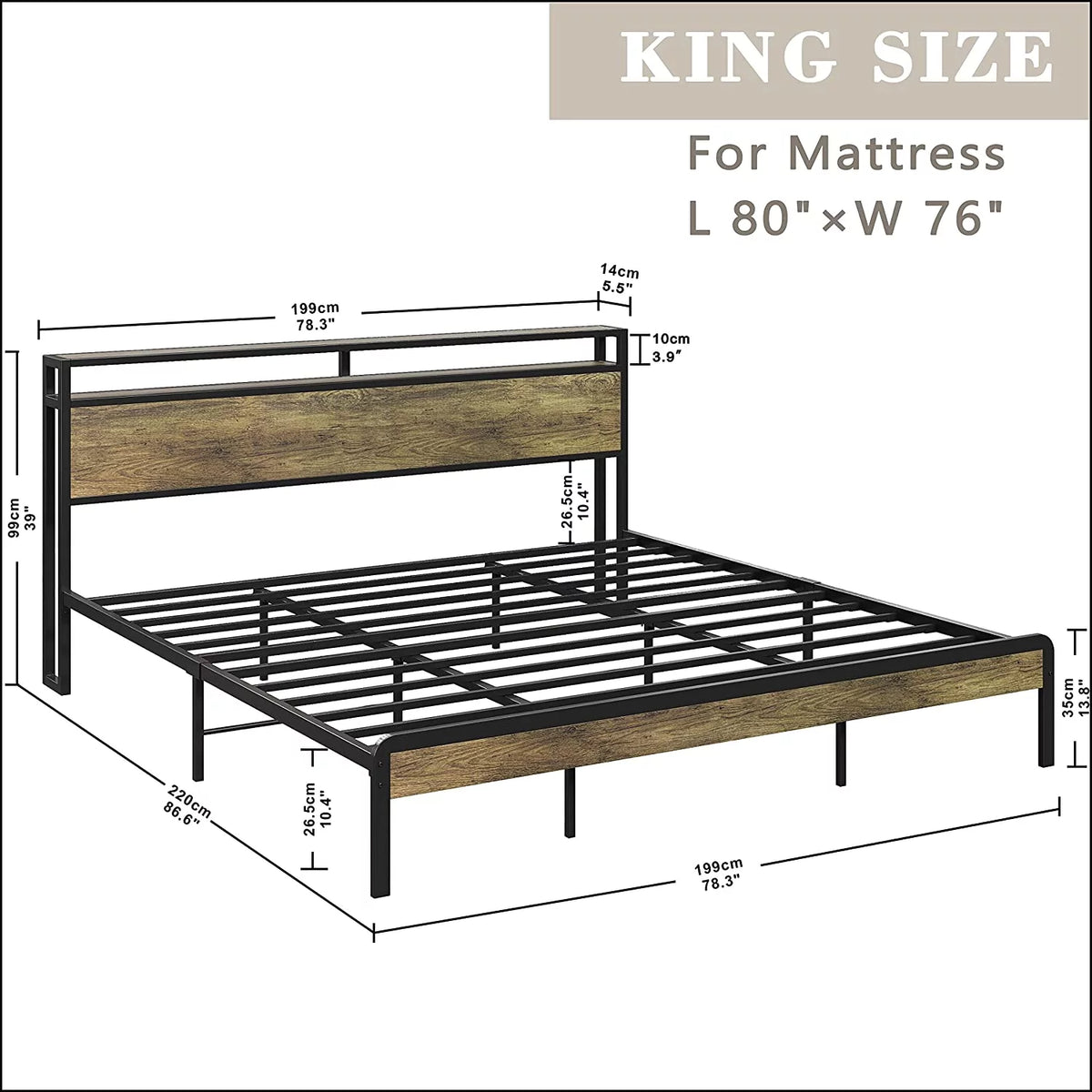 King Size Bed Frame with Storage Headboard P98641