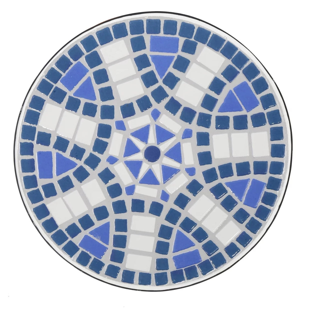 Blue and White Ceramic Tile Iron Frame Side Table E52757