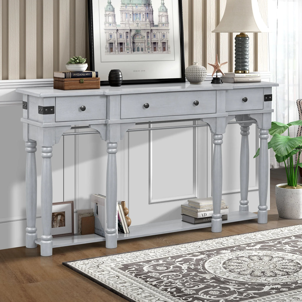 Gray Wood Console Table with 3 Drawers S46108