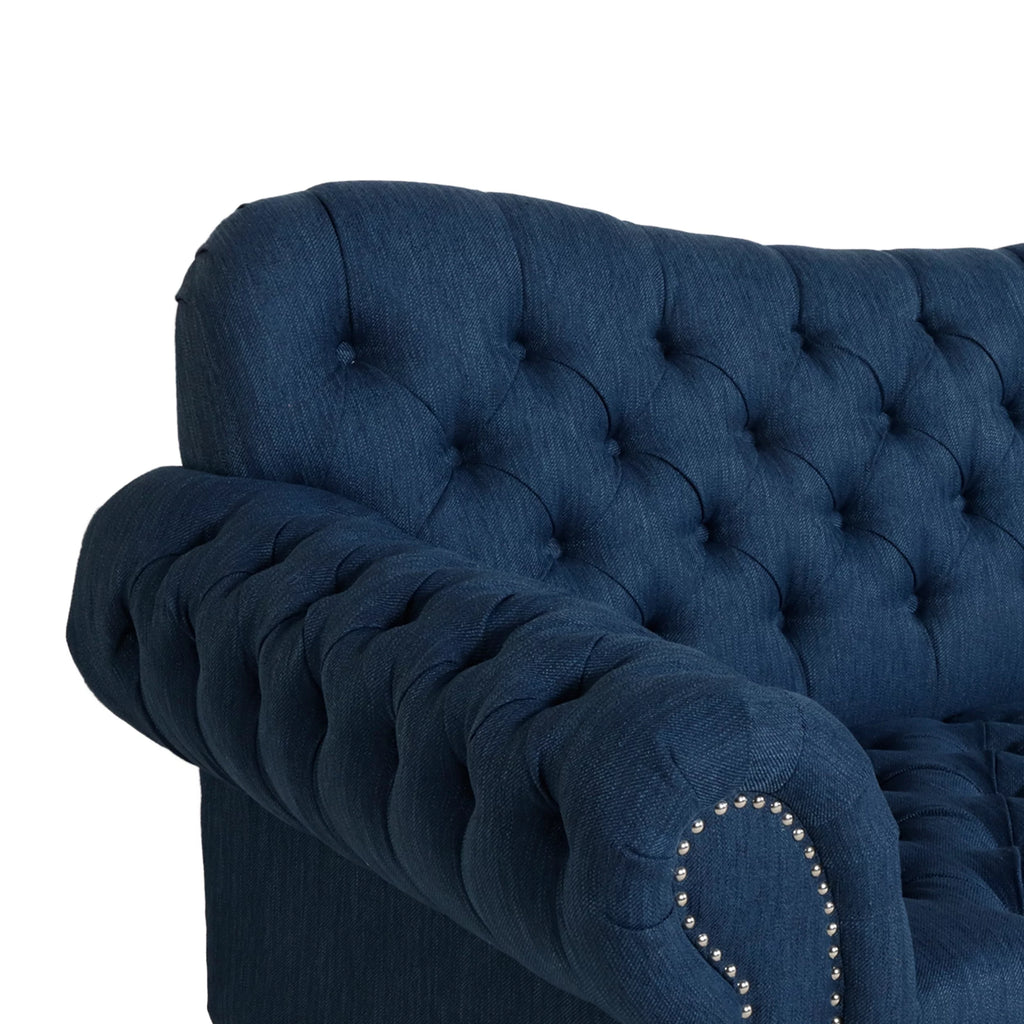Navy Blue and Dark Brown 3 Seater Fabric Sofa Y7381