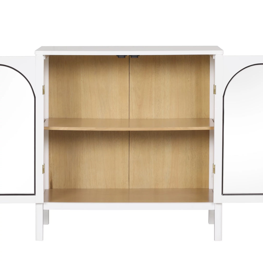 White Free Standing Sideboard Buffet with Glass Doors and Adjustable Shelf B81952