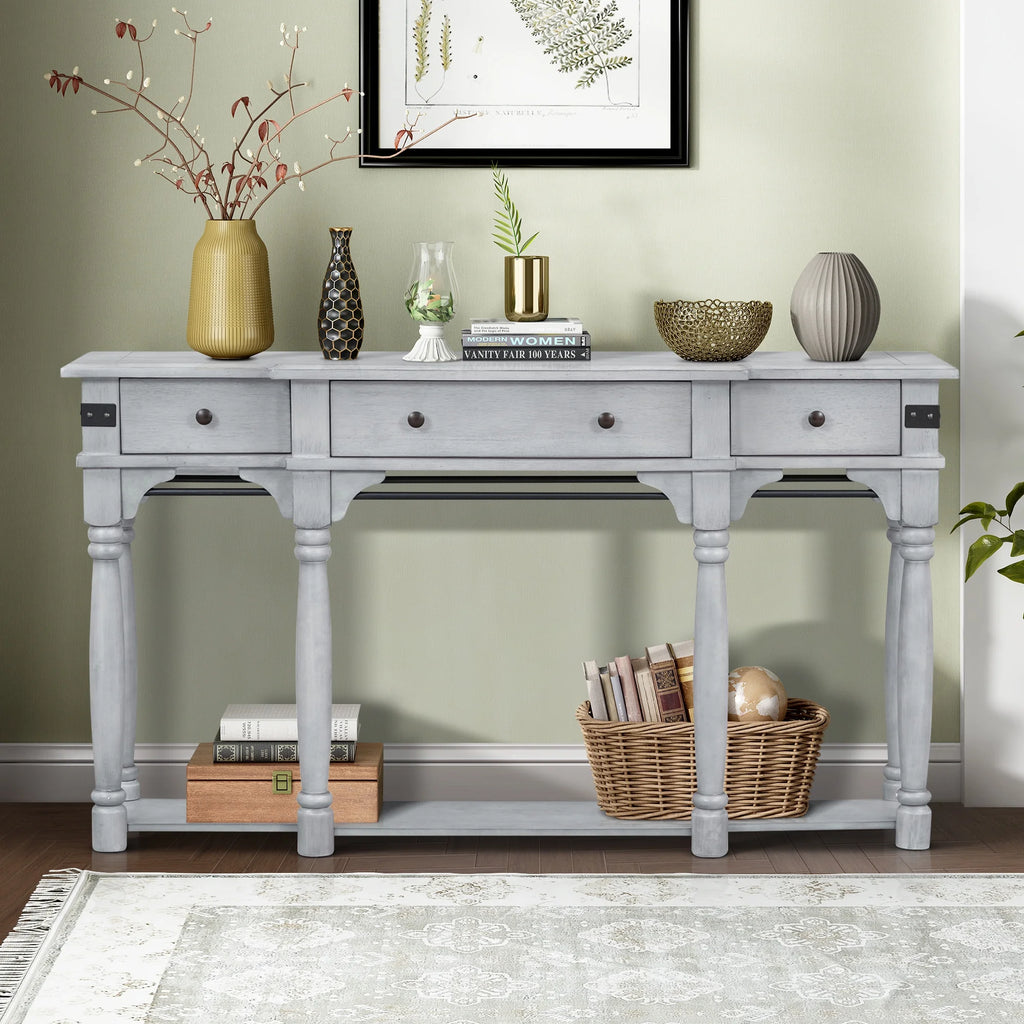Gray Wood Console Table with 3 Drawers S46108