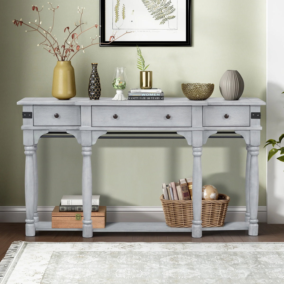 Gray Wood Console Table with 3 Drawers S46108