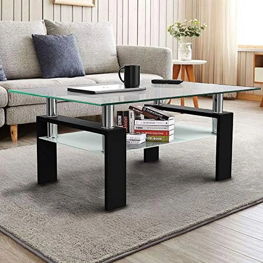 Glass Coffee Table with Metal Leg White V955077