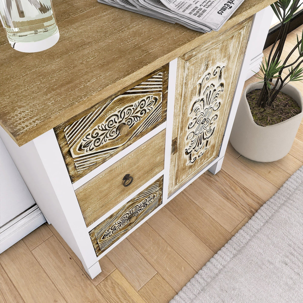 White Washed Wood 1-Door Accent Cabinet B244