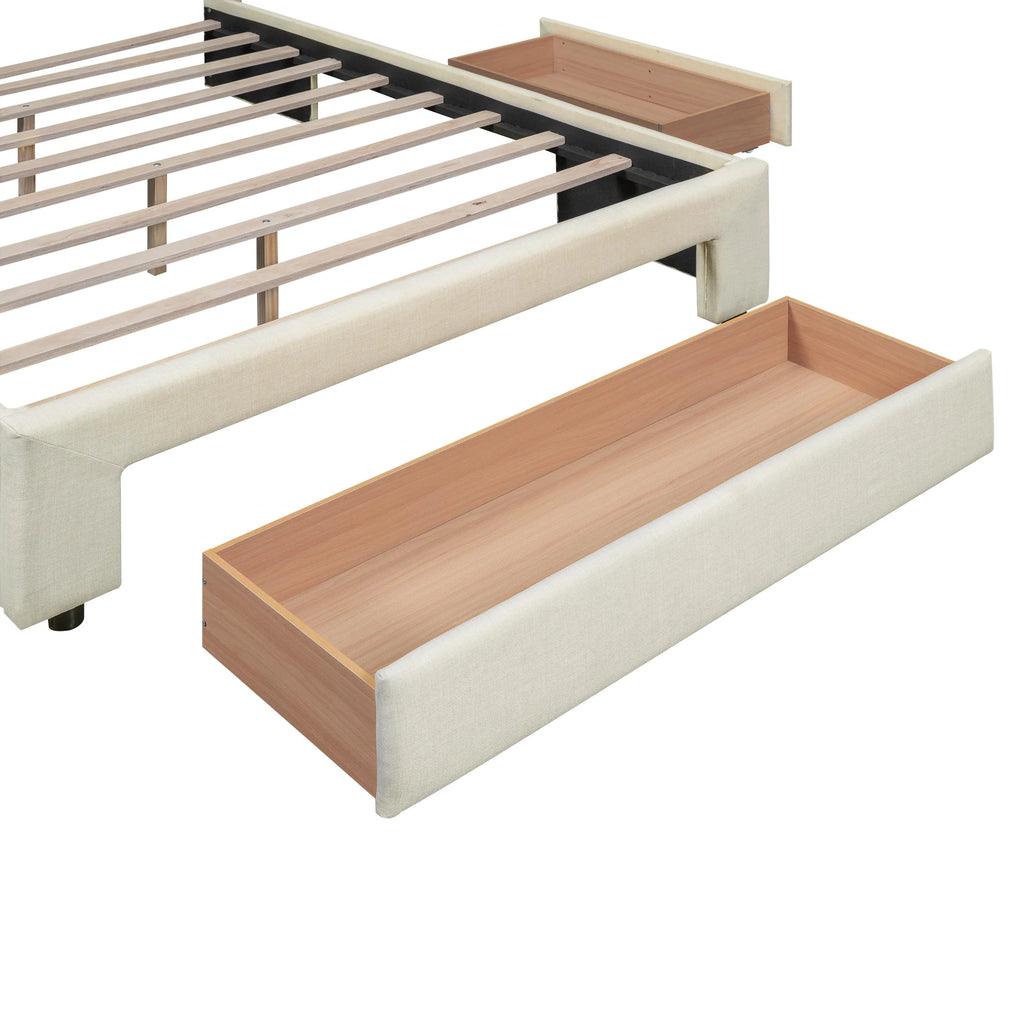 Beige Queen Size Upholstered Platform Bed with 3 Storage Drawers Q850934