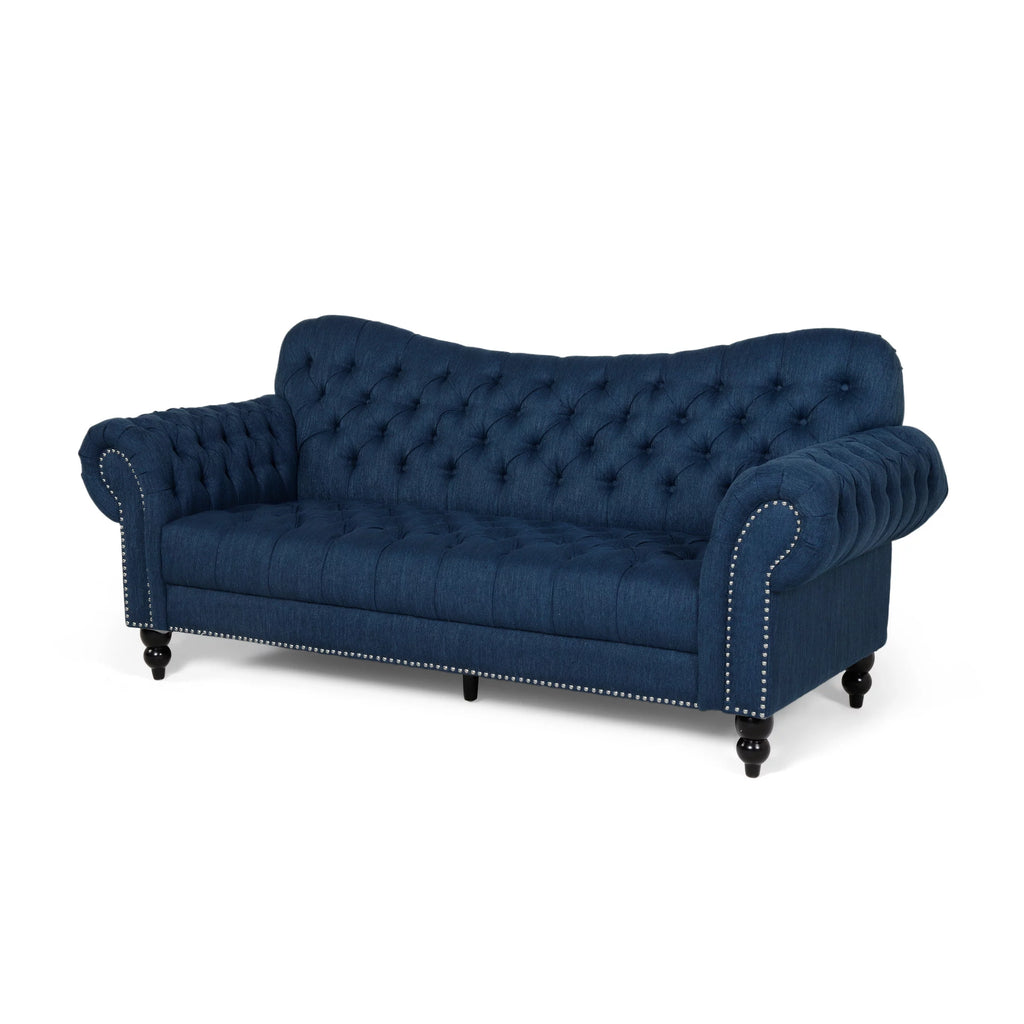 Navy Blue and Dark Brown 3 Seater Fabric Sofa Y7381