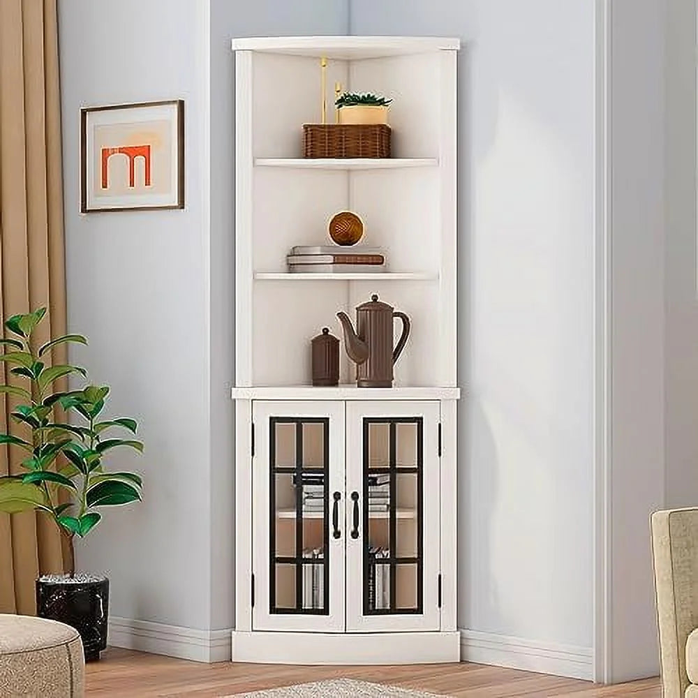 Washed Grey 5-Tier Corner Cabinet with Glass Doors F972