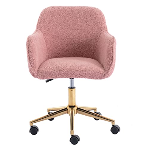 Pink Faux Fur Upholstered Swivel Desk Chair J734232
