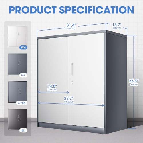 Metal Storage Cabinet with 2 Doors and 2 Adjustable Shelves K35755