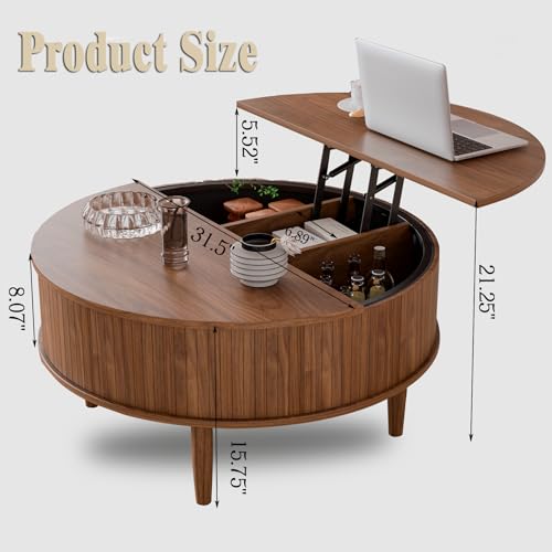 Round Fluted Lift Top Coffee Table with Storage Q69057