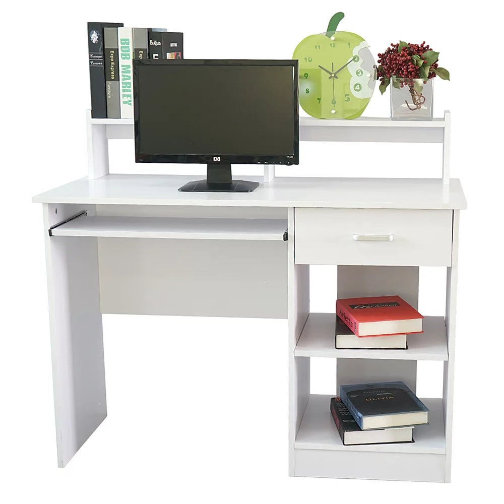 White Computer Desk with Drawer and Keyboard Tray J2678