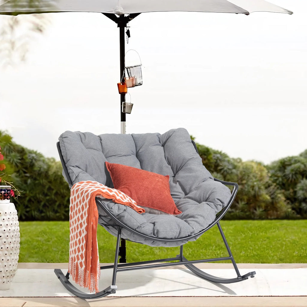 Grey Oversized Cushion Outdoor Rocking Chair U86541