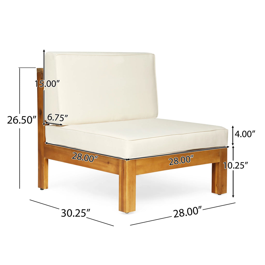 7 Piece Acacia Wood V-Shaped Sectional Sofa Set with Cushions and Fire Pit R6689