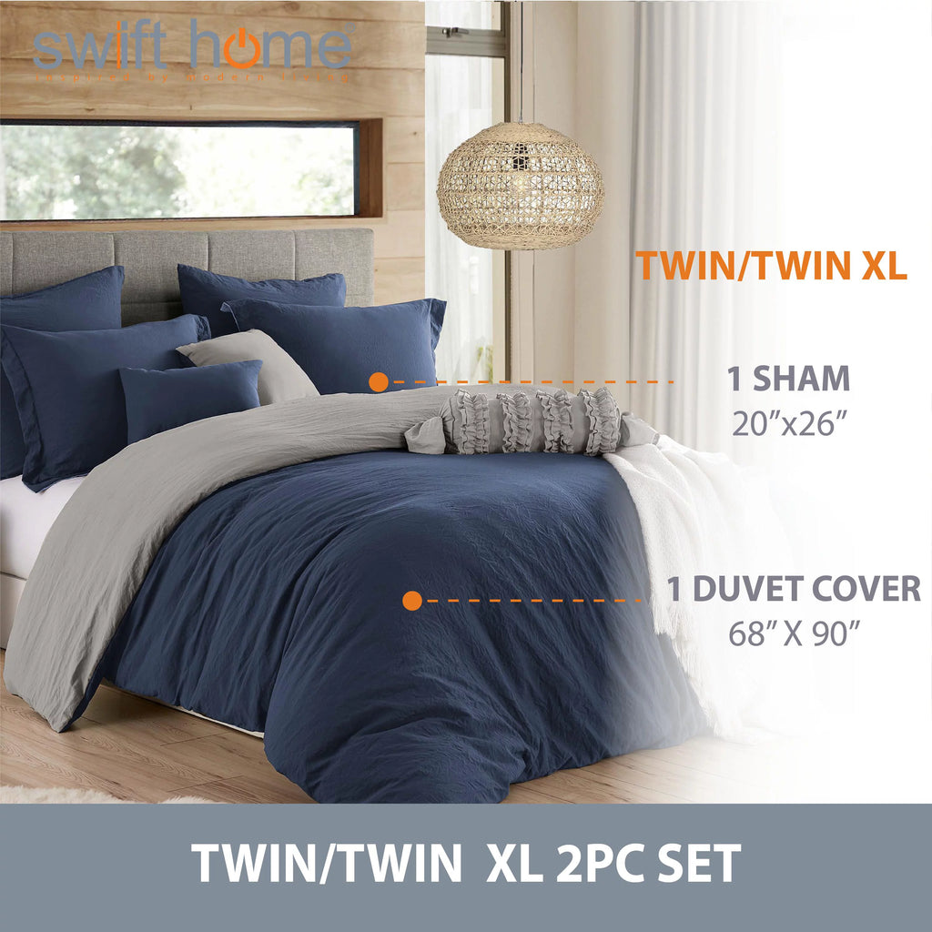 Navy Graphite Twin/Twin XL Reversible Duvet Cover & Sham Set U614799