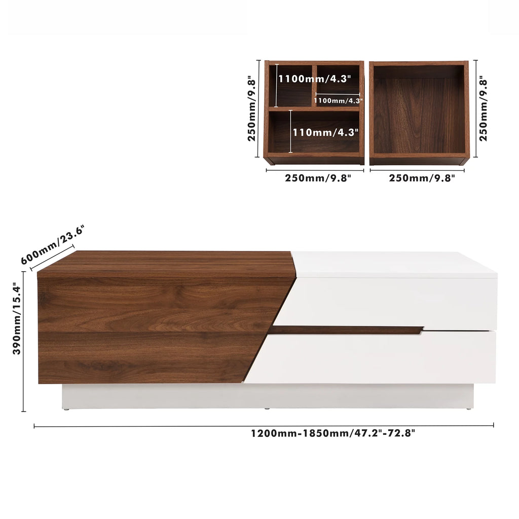 Extendable Coffee Table with Sliding Top and Storage Drawers J182