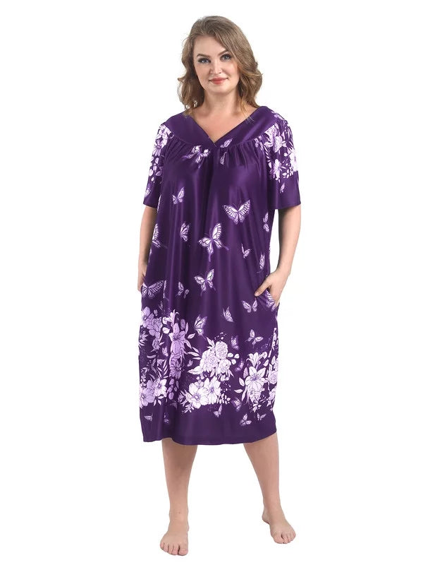 Plus Size Short Sleeve Nightgown with Pockets O122