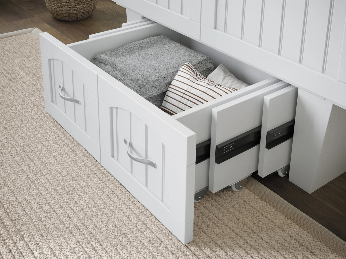 White Twin Solid Wood Murphy Bed Chest with Mattress F28062