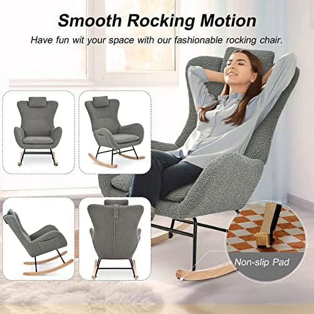 Beige Upholstered Rocking Chair with Padded Seat B93359