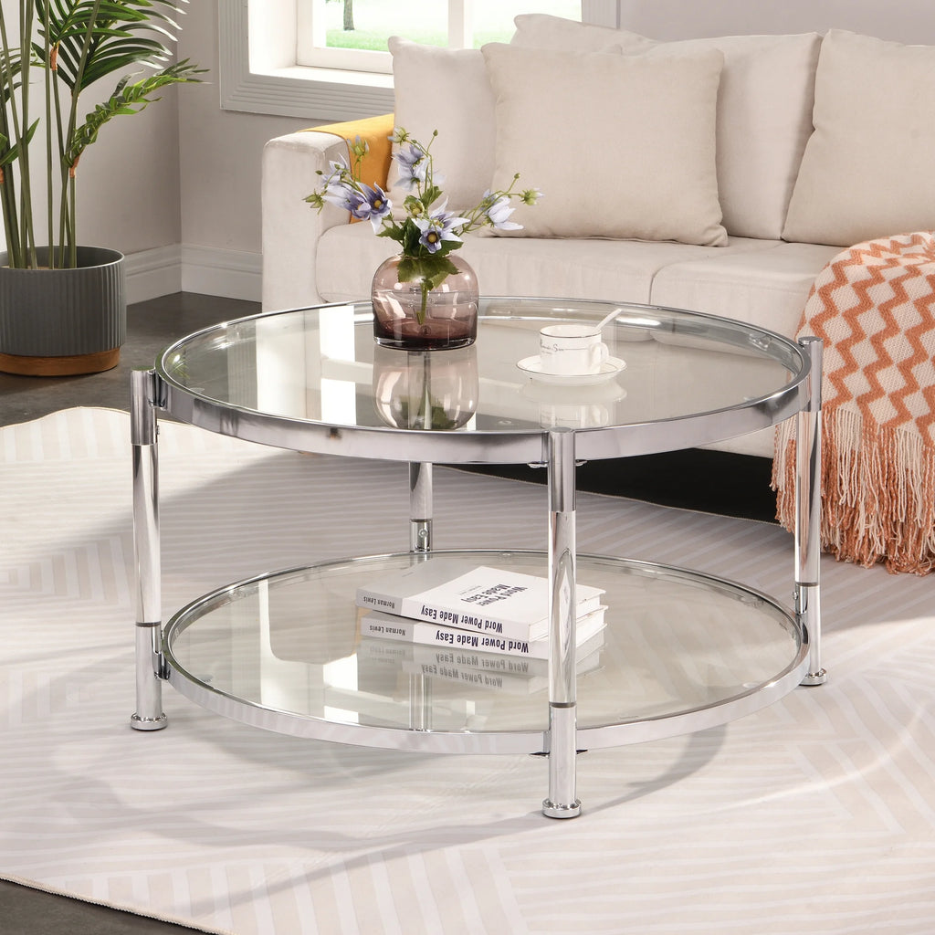 Acrylic Round Tempered Glass Coffee Table J994