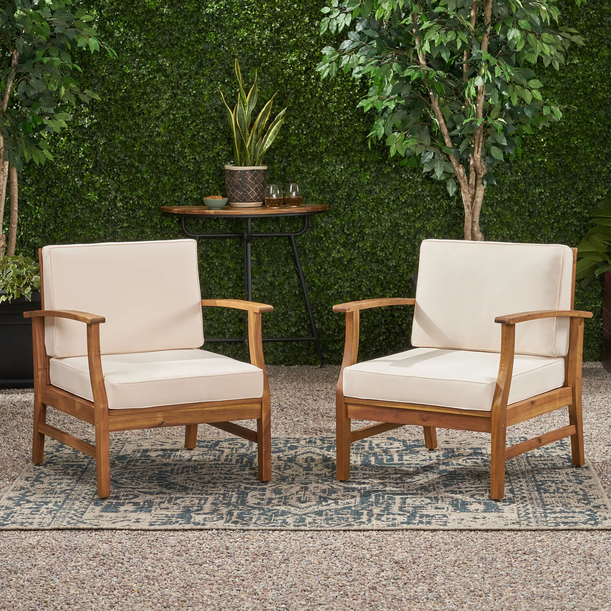 Acacia Wood Club Chairs with Cushions, Set of 2 O290901