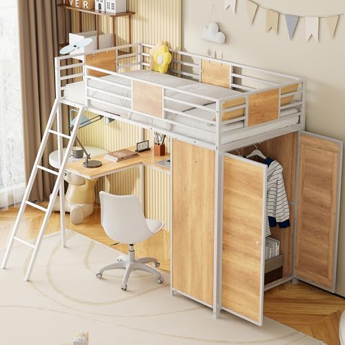 Black Twin Loft Bed with Desk and Storage U482